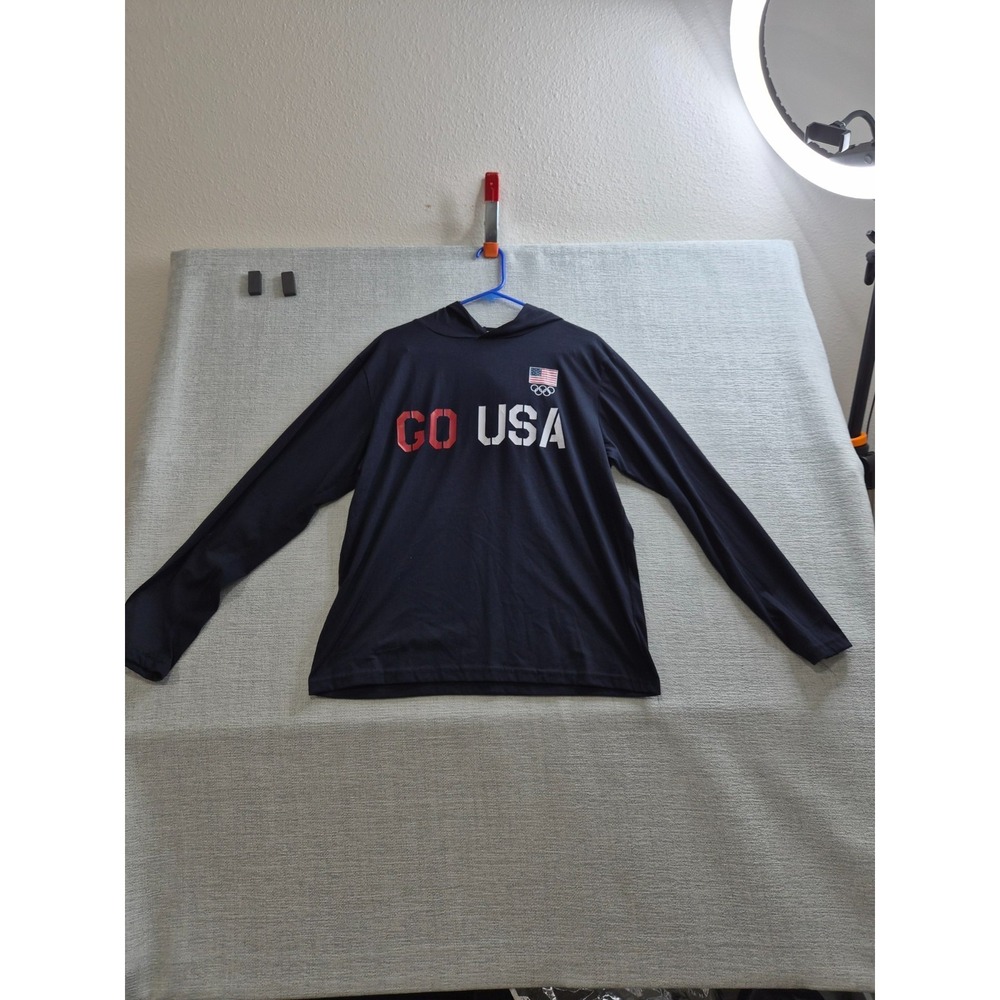 United States Olympic Committee Hooded Shirt Womens XL Navy Blue GO USA Graphic